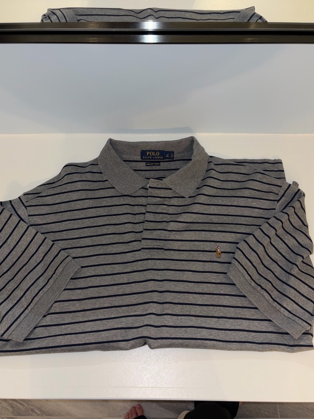 Ralph Lauren Gray Polo with Navy Stripes